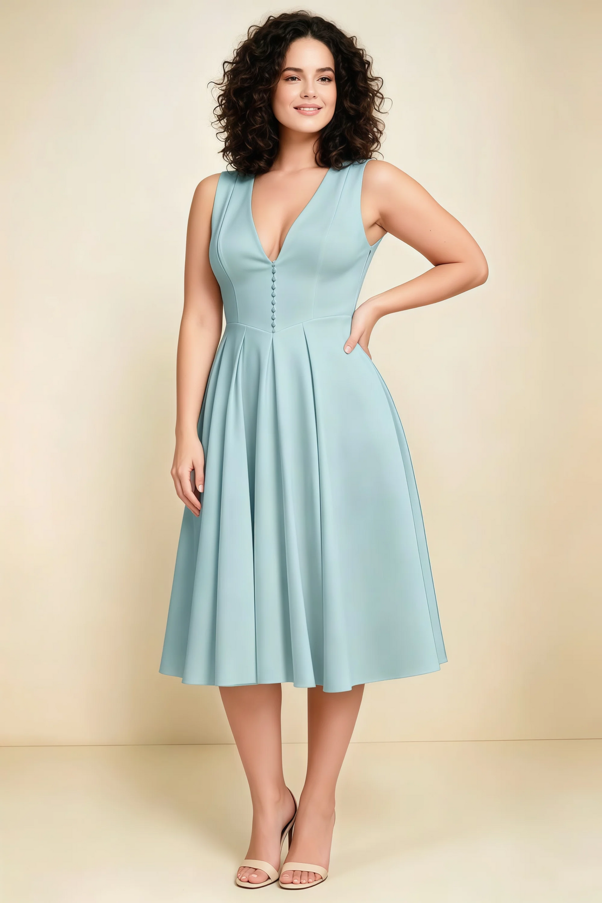 Alison Mist V-Neck Structured Midi Dress