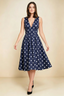 Alison Navy Polka Dot V-Neck Structured Midi Dress