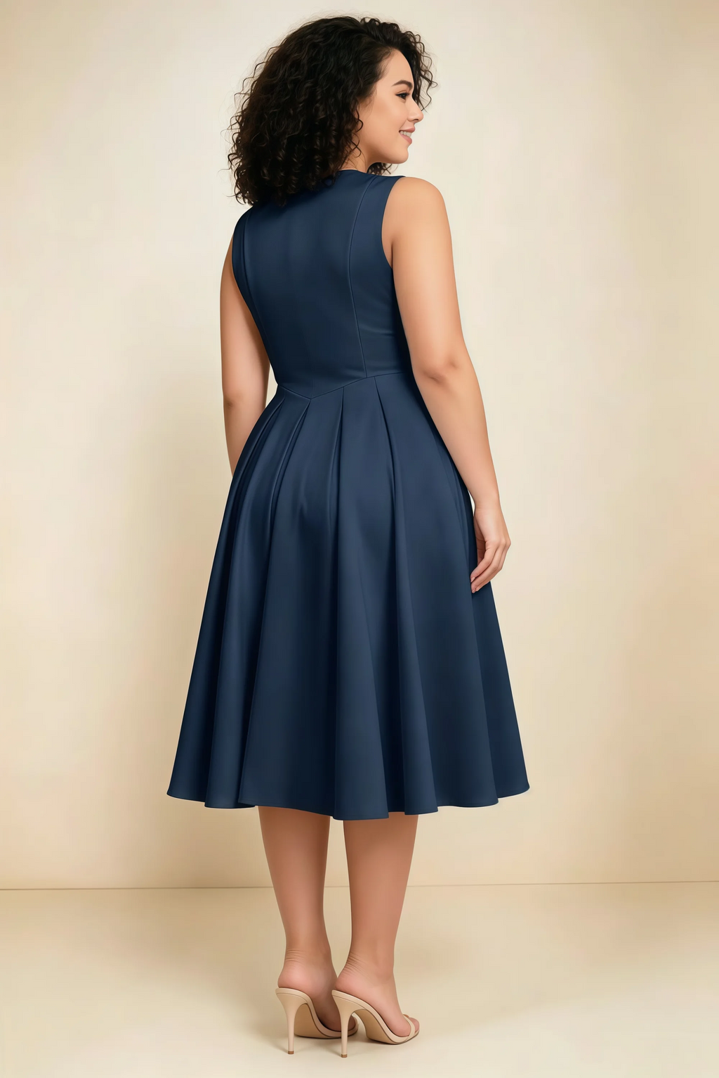 Alison Navy V-Neck Structured Midi Dress