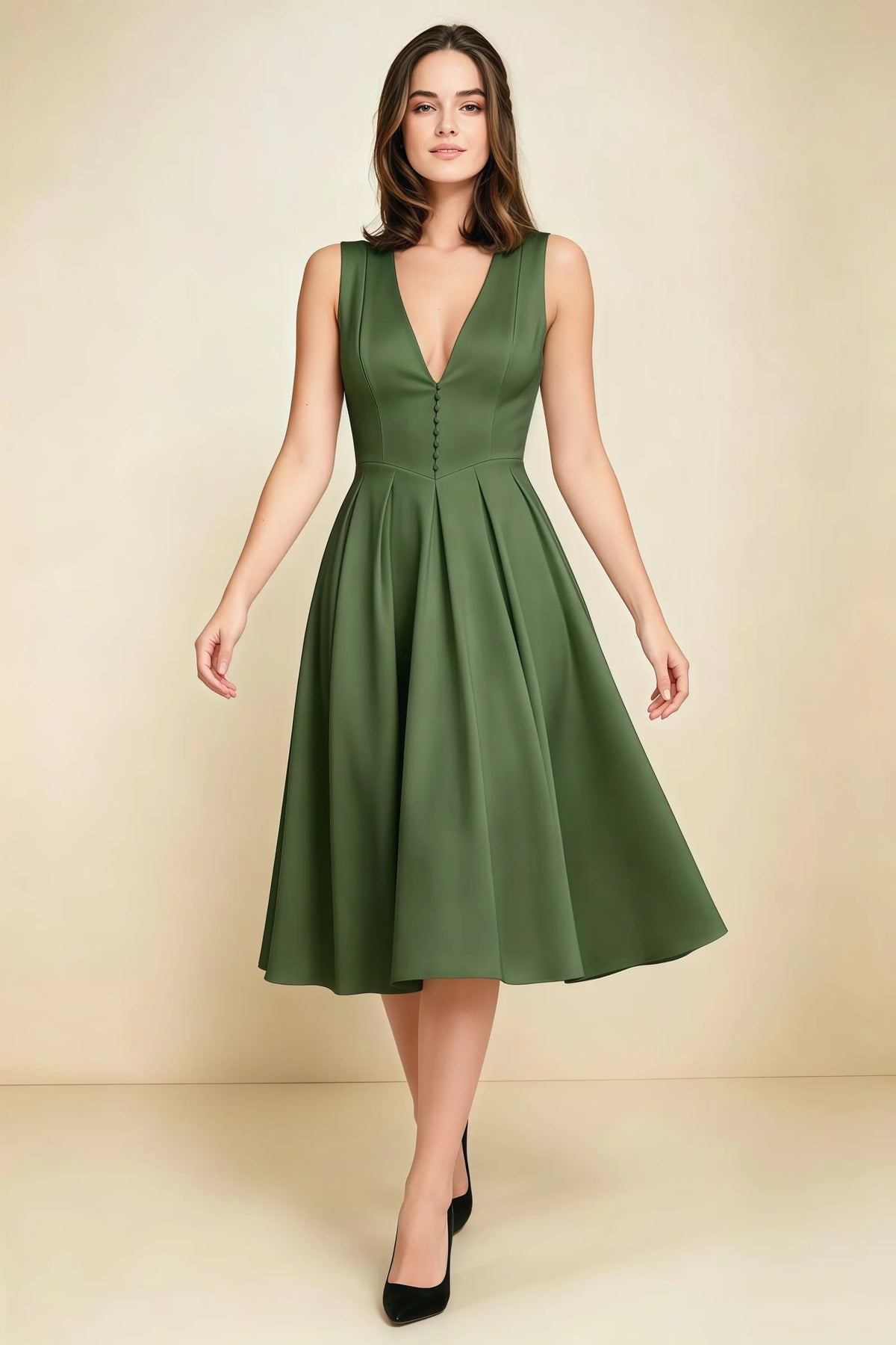 Alison Olive V-Neck Structured Midi Dress Imagen principal del producto