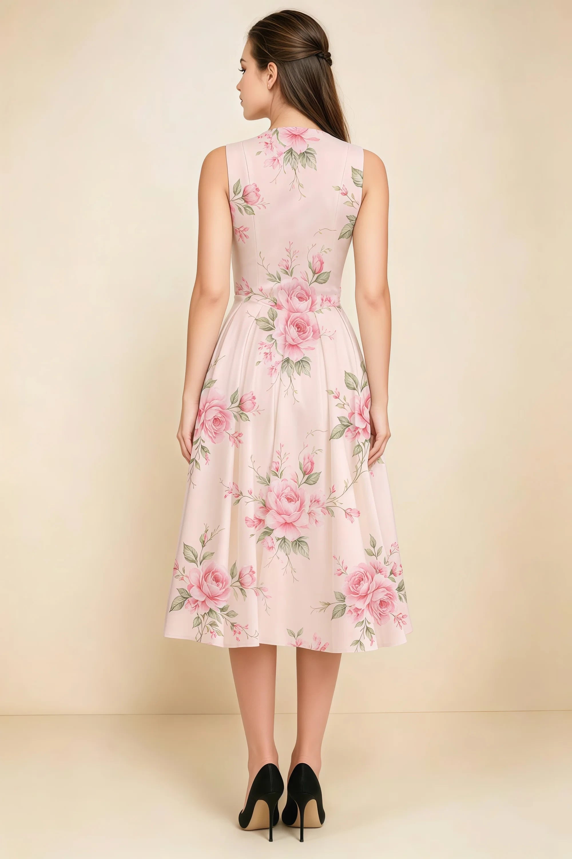 Alison Pink Floral V-Neck Structured Midi Dress Secondary image