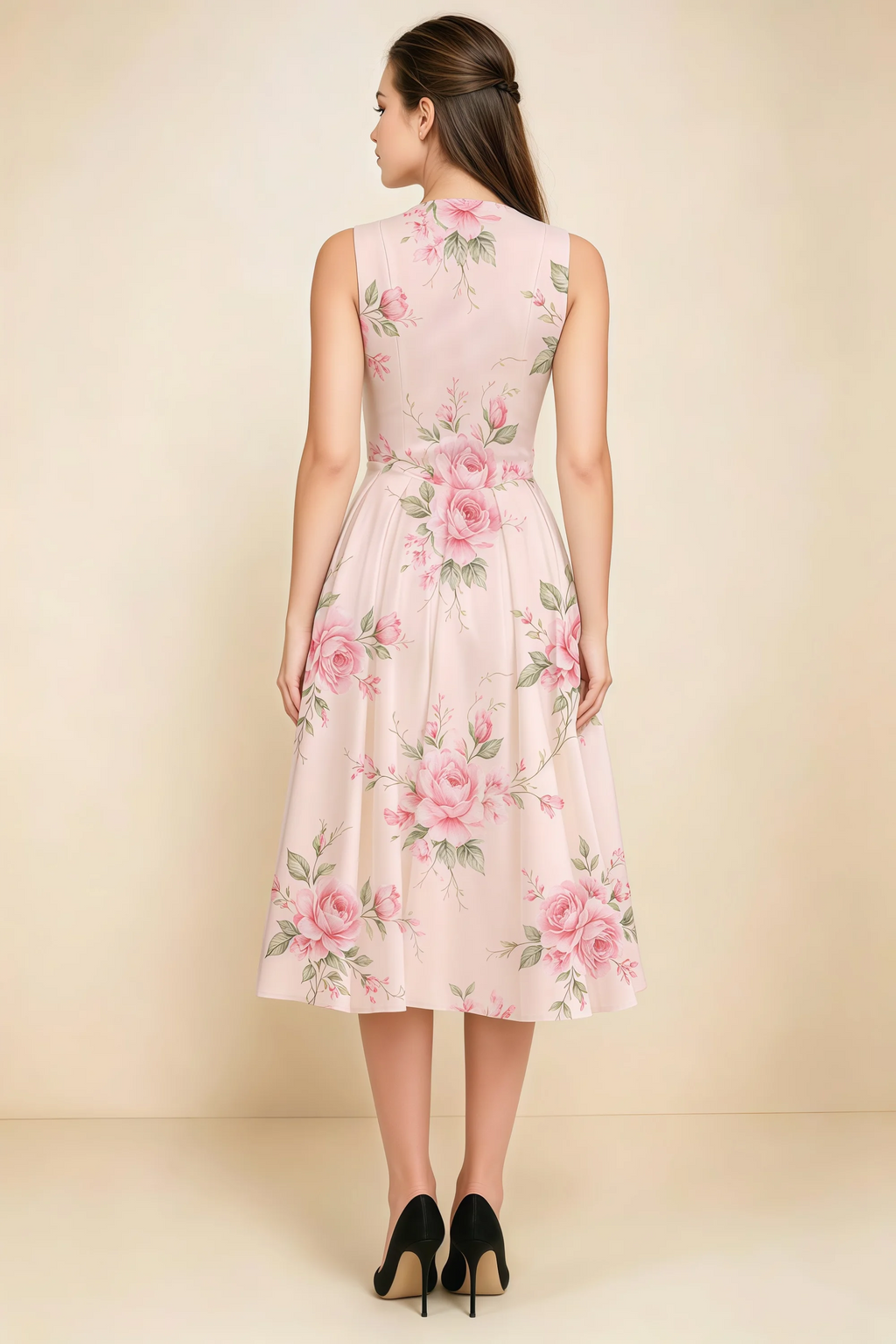 Alison Pink Floral V-Neck Structured Midi Dress