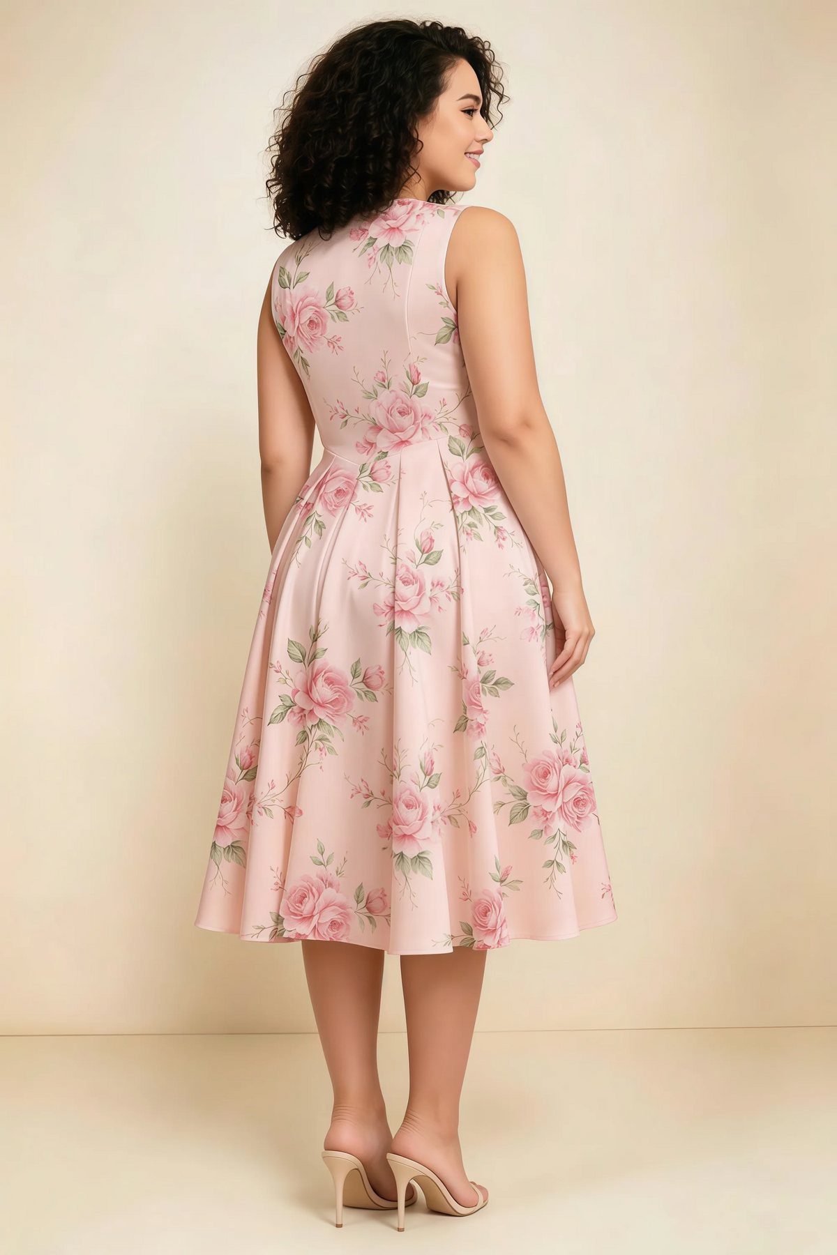 Alison Pink Floral V-Neck Structured Midi Dress