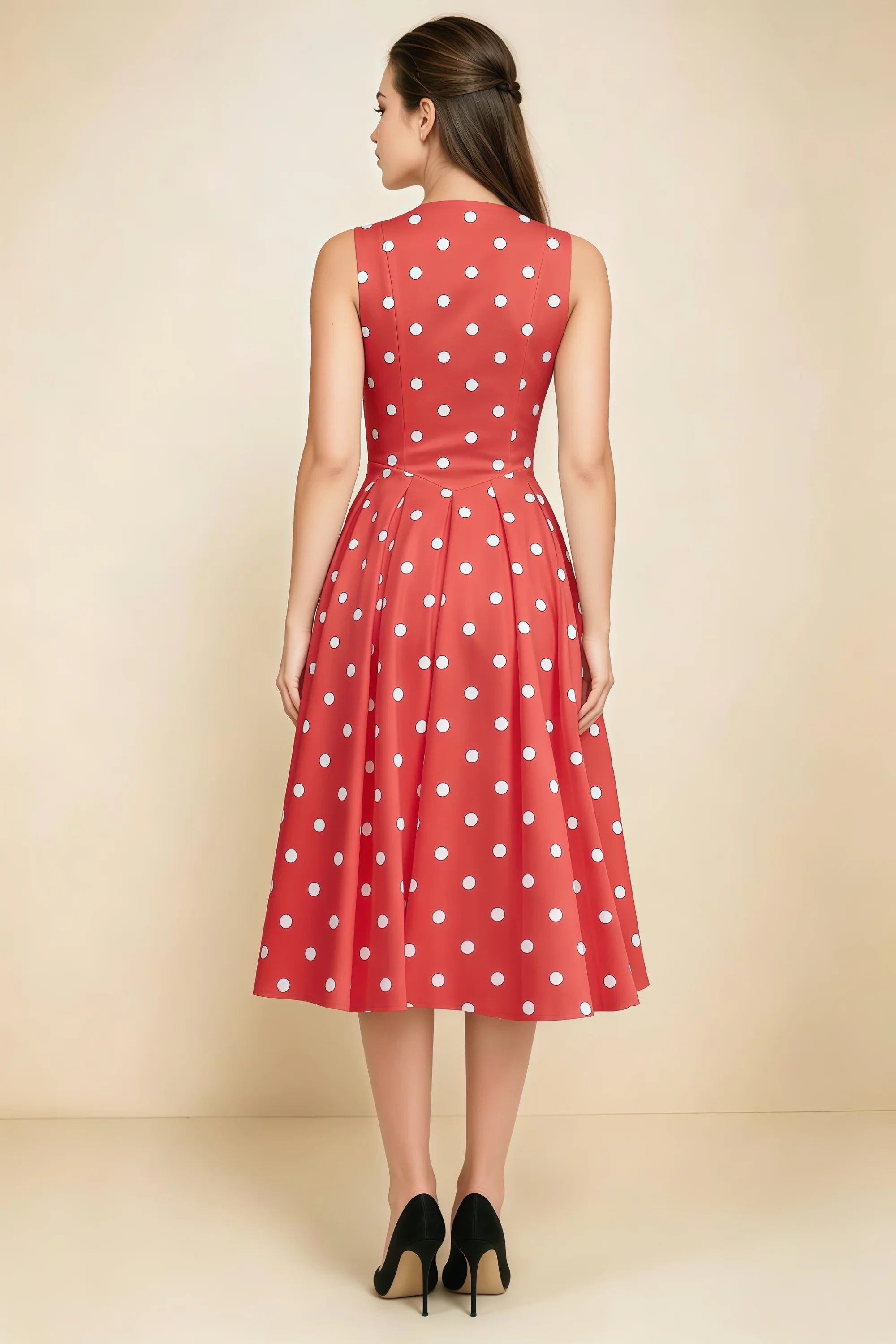 Alison Red Polka Dot V-Neck Structured Midi Dress Secondary image