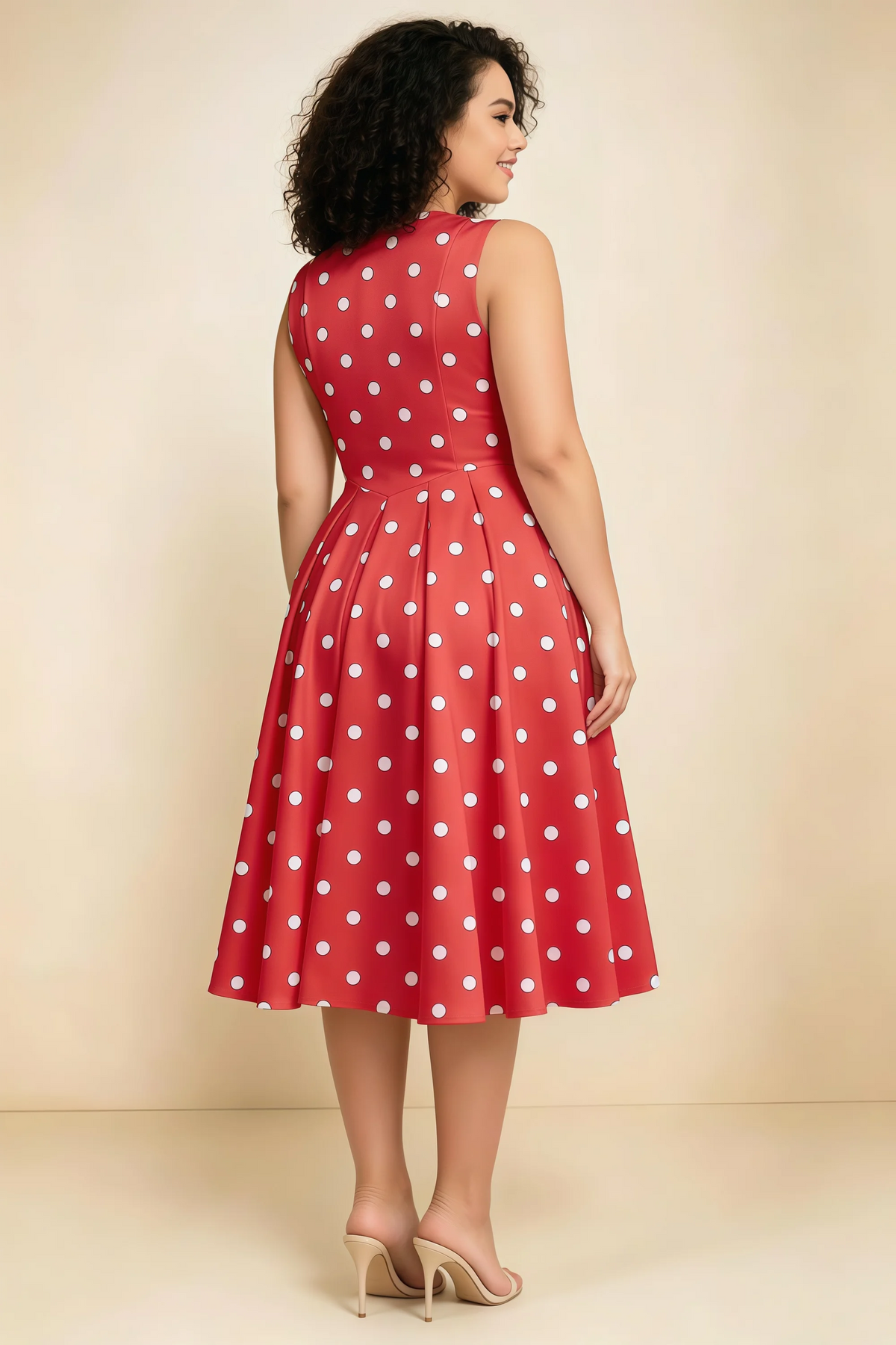 Alison Red Polka Dot V-Neck Structured Midi Dress