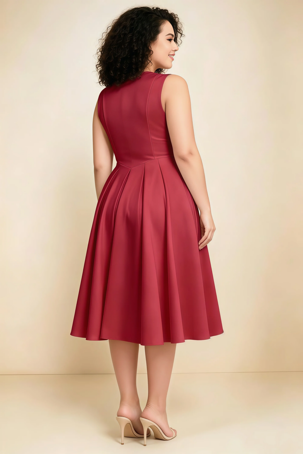 Alison Red V-Neck Structured Midi Dress