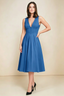 Alison Royal Blue V-Neck Structured Midi Dress