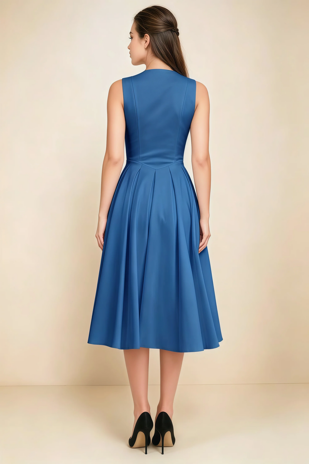 Alison Royal Blue V-Neck Structured Midi Dress