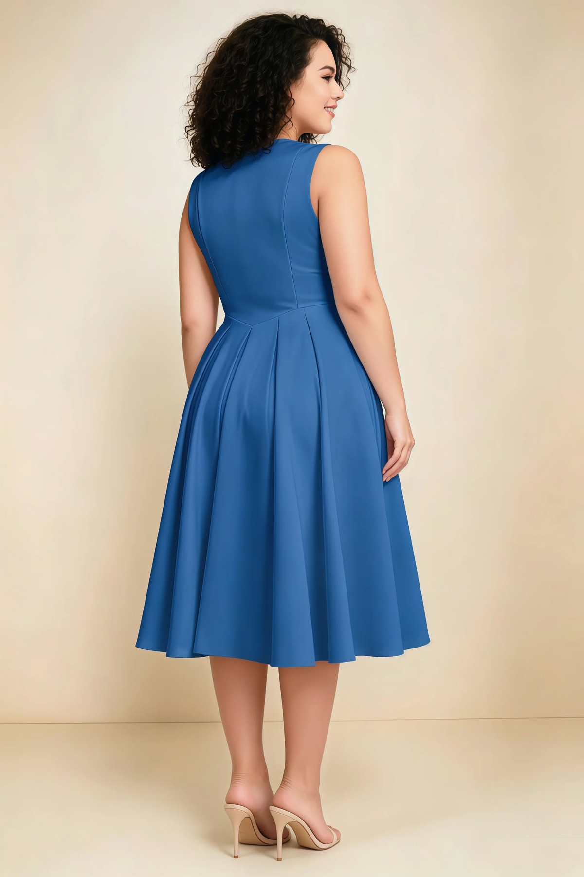 Alison Royal Blue V-Neck Structured Midi Dress
