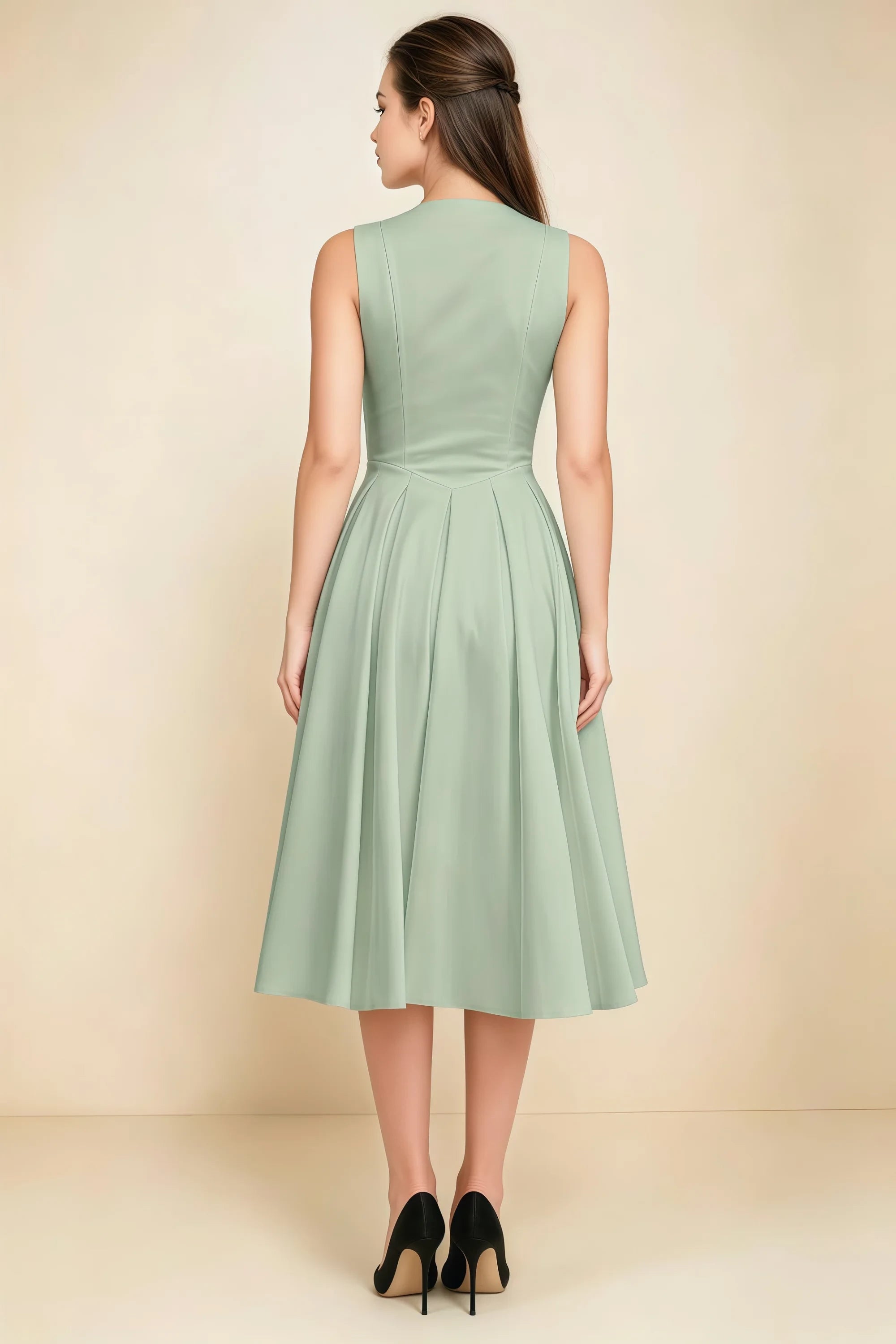 Alison Sage Green V-Neck Structured Midi Dress Imagen secundaria del producto