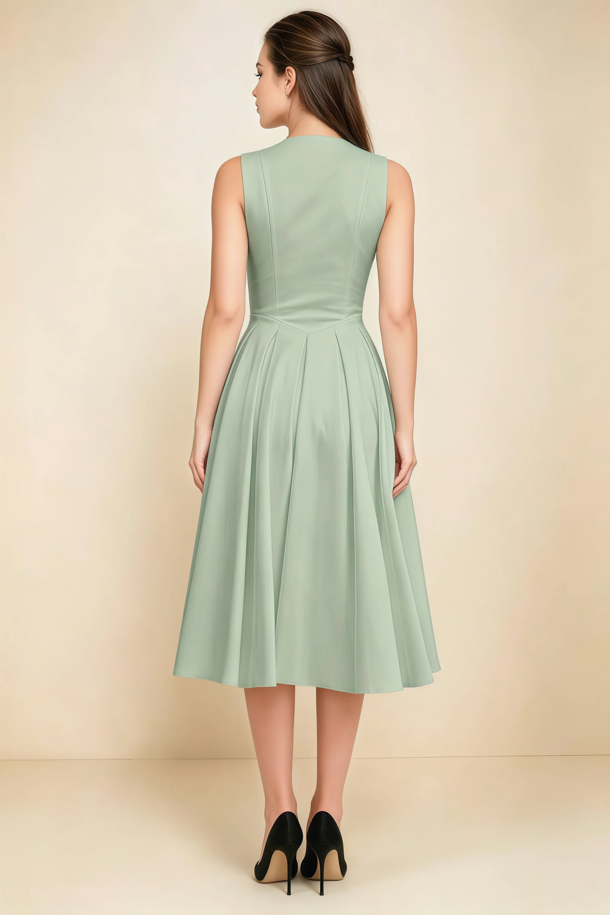 Alison Sage Green V-Neck Structured Midi Dress
