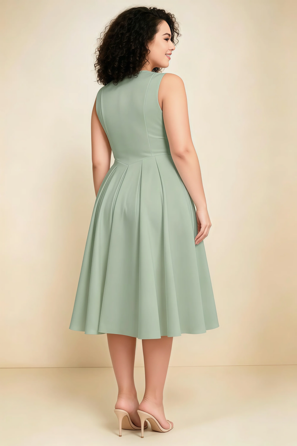 Alison Sage Green V-Neck Structured Midi Dress