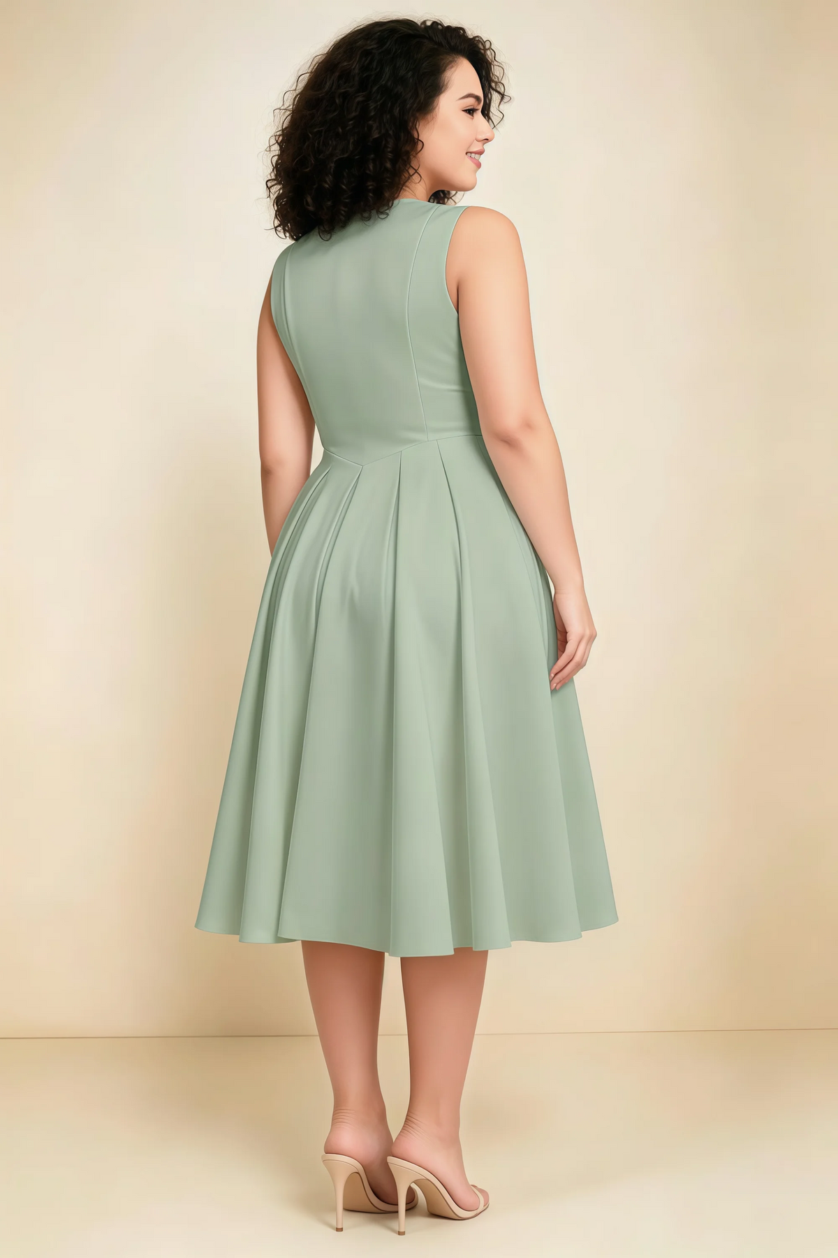 Alison Sage Green V-Neck Structured Midi Dress