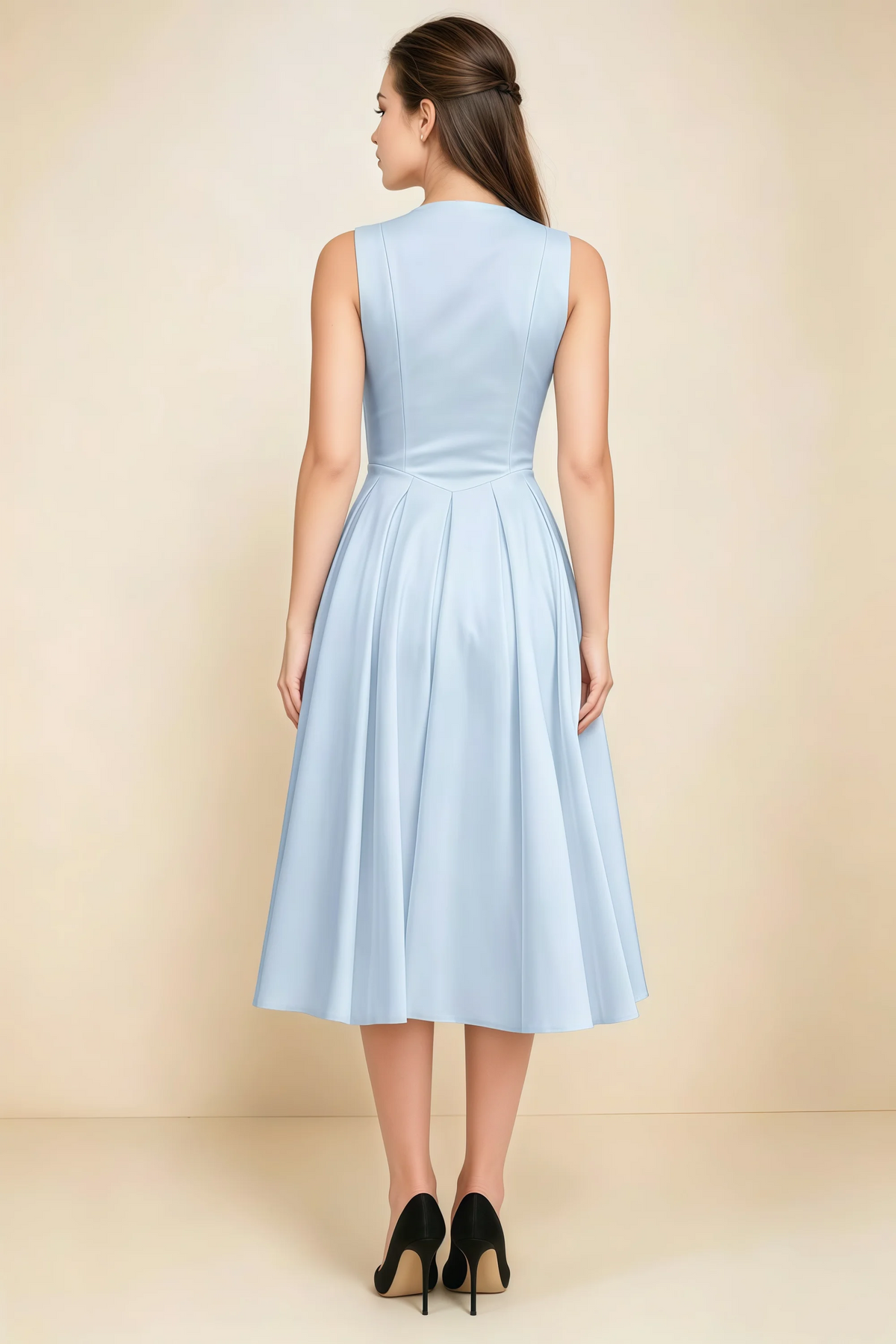 Alison Sky Blue V-Neck Structured Midi Dress