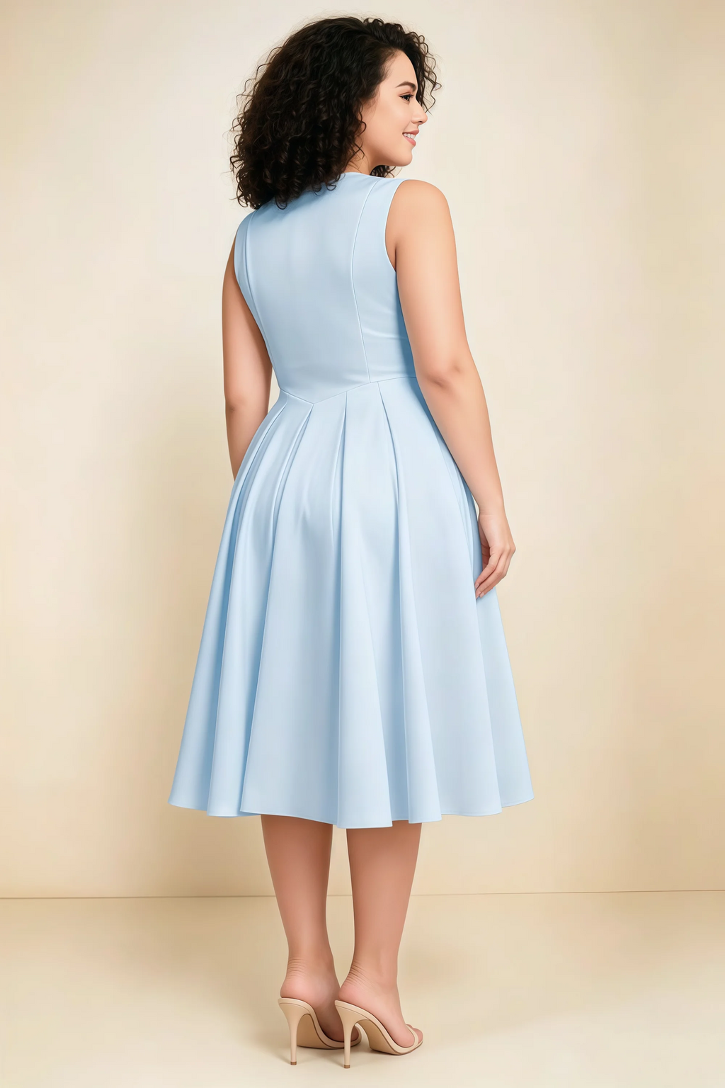 Alison Sky Blue V-Neck Structured Midi Dress
