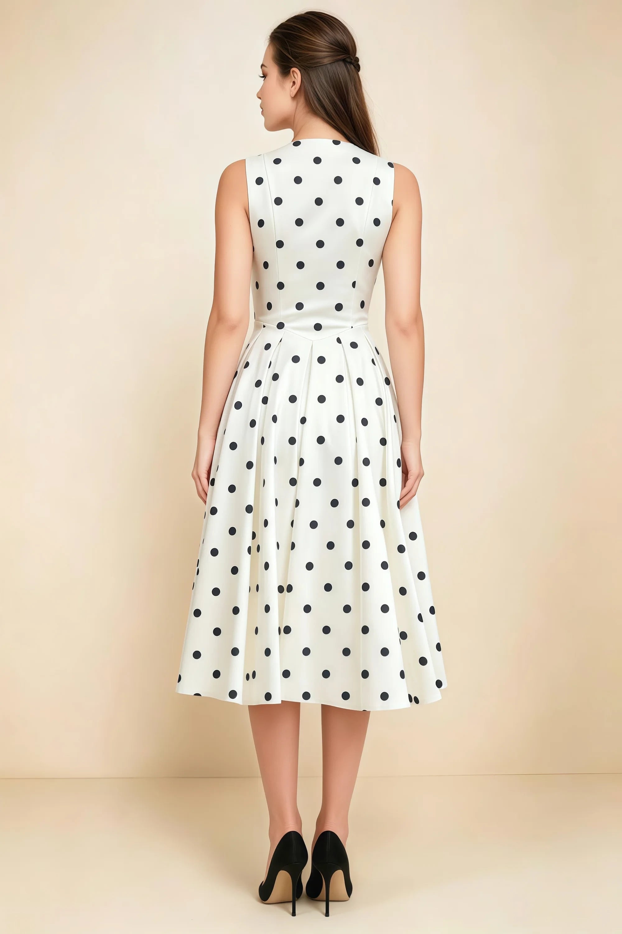 Alison White Polka Dot V-Neck Structured Midi Dress Secondary image