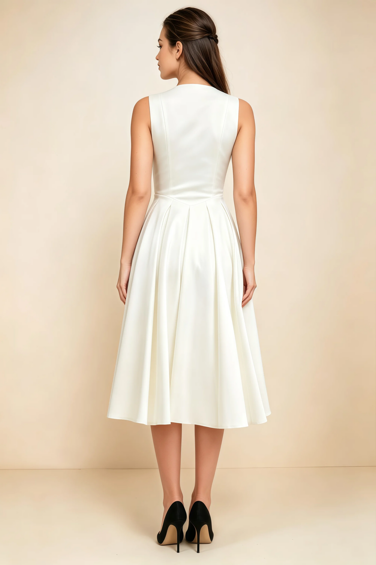 Alison White V-Neck Structured Midi Dress