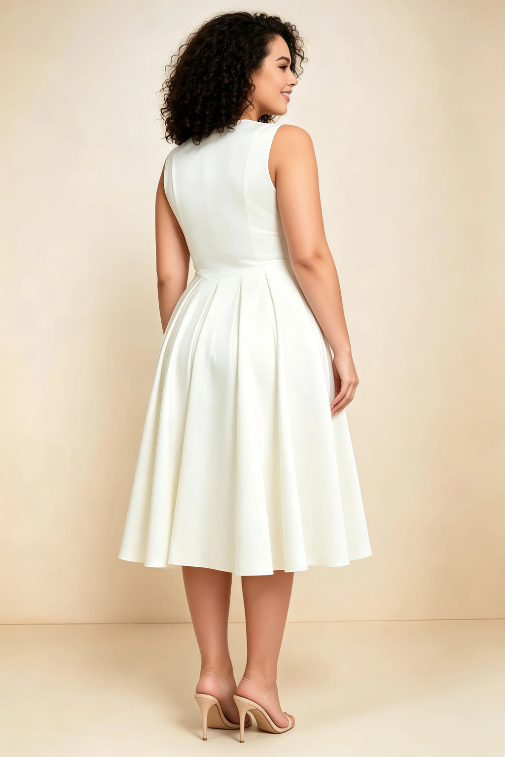 Alison White V-Neck Structured Midi Dress