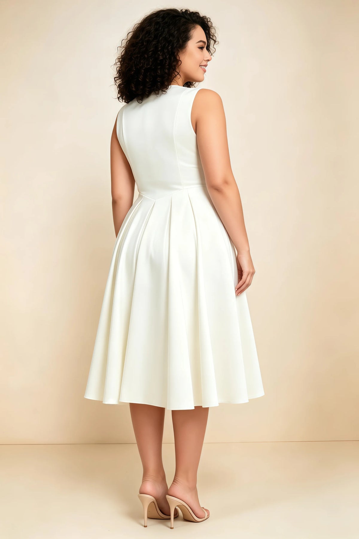 Alison White V-Neck Structured Midi Dress