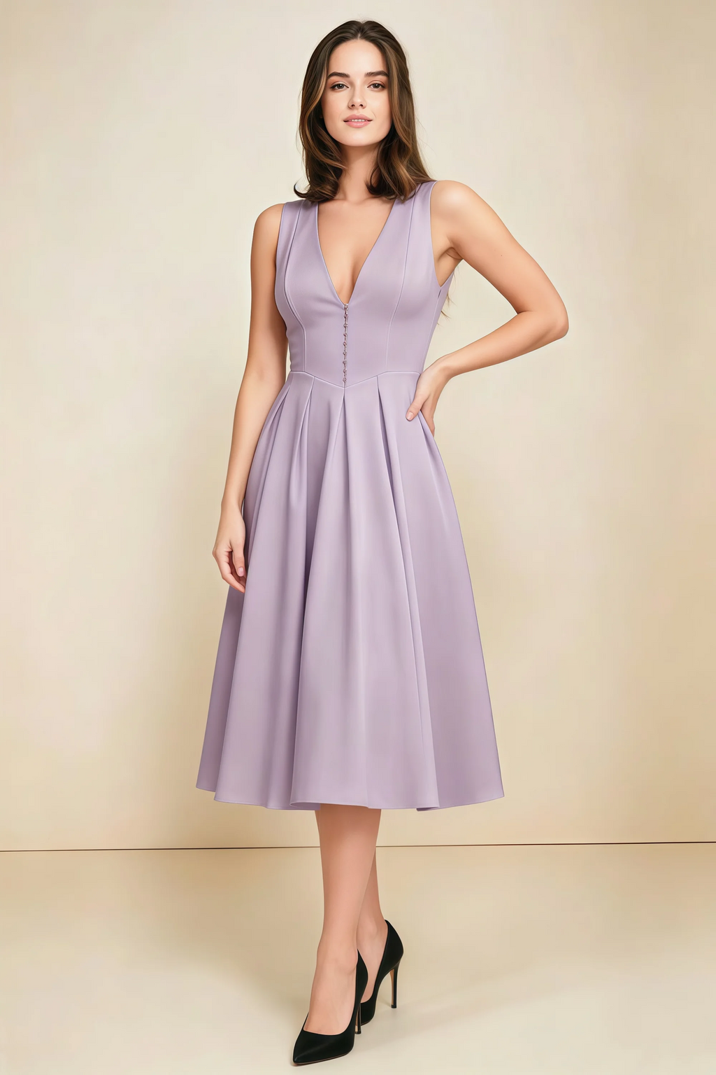 Alison Wisteria V-Neck Structured Midi Dress