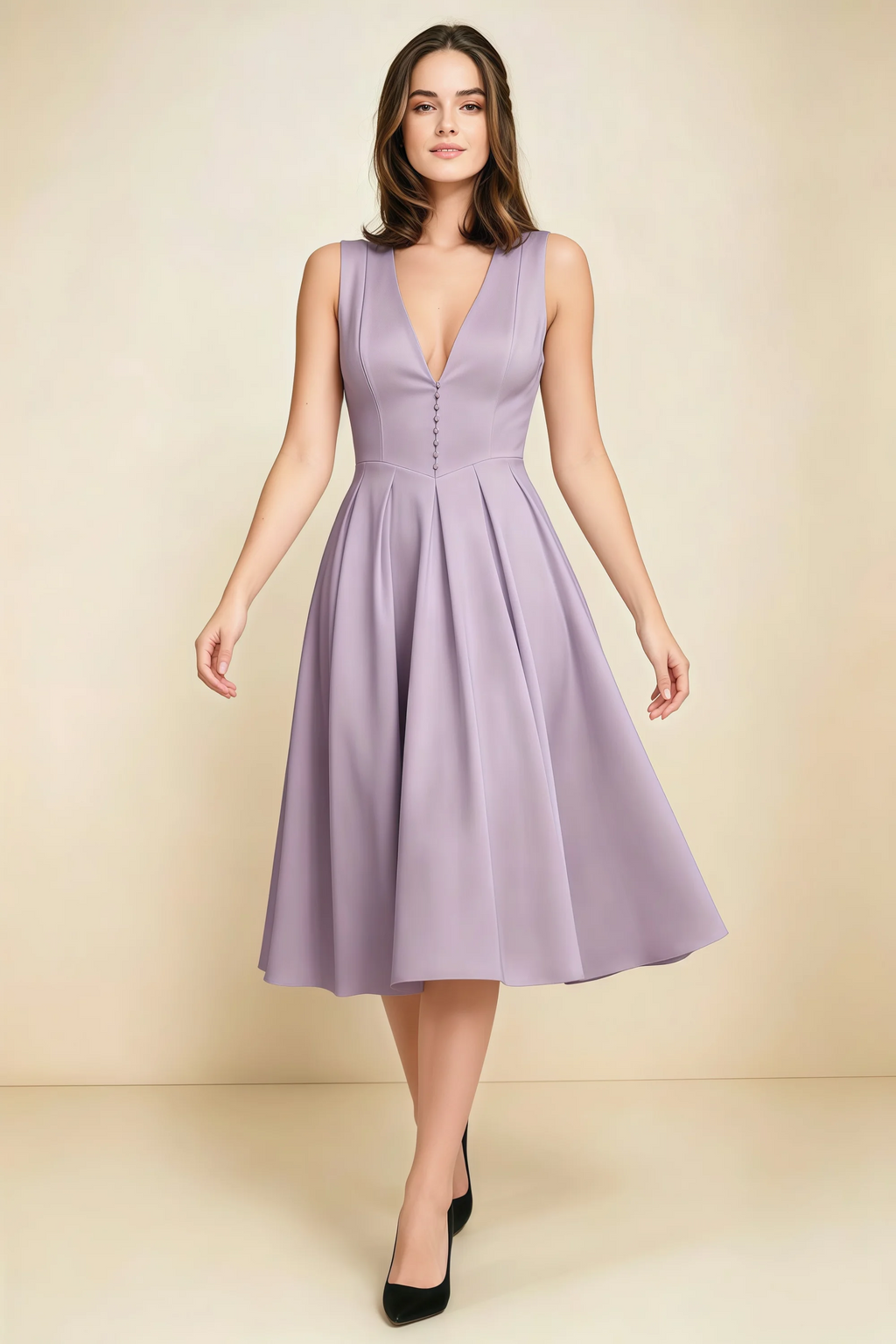 Alison Wisteria V-Neck Structured Midi Dress