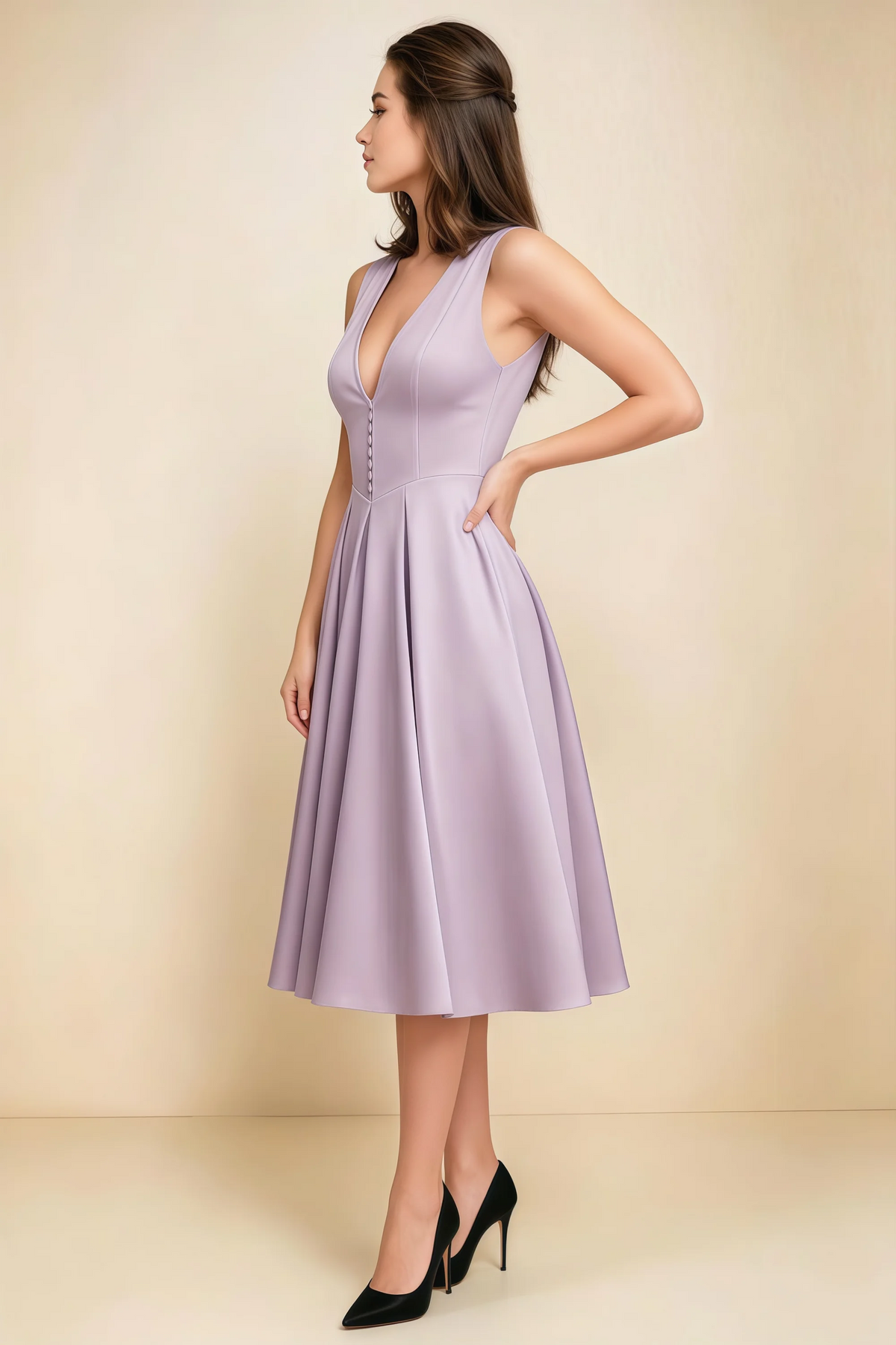 Alison Wisteria V-Neck Structured Midi Dress