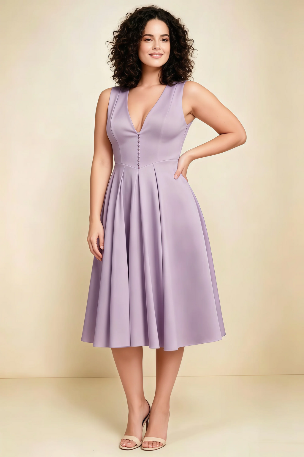 Alison Wisteria V-Neck Structured Midi Dress