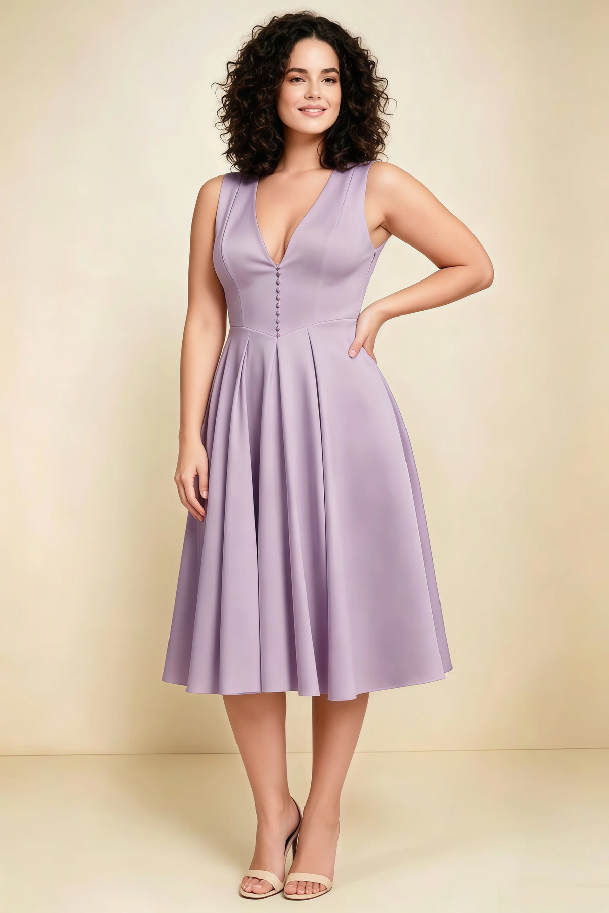 Alison Wisteria V-Neck Structured Midi Dress