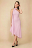 Alma Candy Pink Chiffon One Shoulder Midi Dress with Scarf