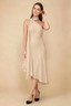 Alma Champagne Chiffon One Shoulder Midi Dress with Scarf