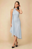 Alma Ice Blue Chiffon One Shoulder Midi Dress with Scarf