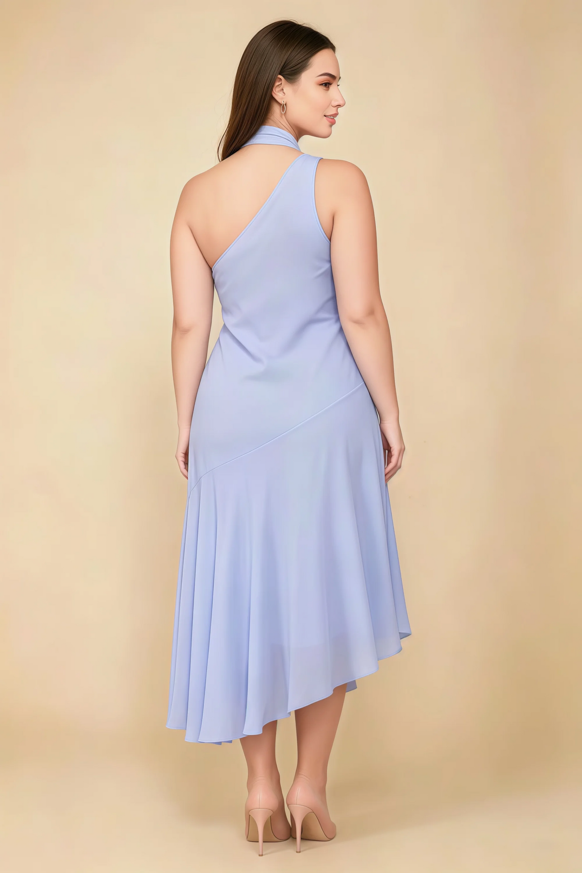 Alma Lavender Chiffon One Shoulder Midi Dress with Scarf