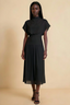 Alva Black High Neck Gathered Skirt Midi Dress