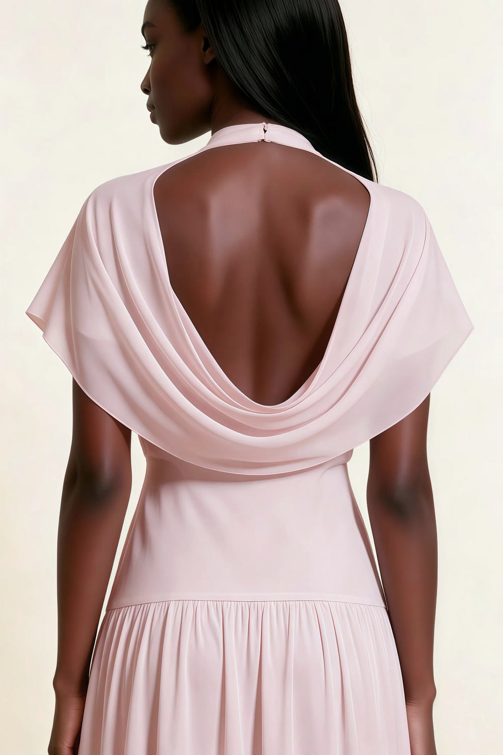 Alva Blush High Neck Gathered Skirt Midi Dress