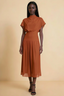 Alva Burnt Orange High Neck Gathered Skirt Midi Dress