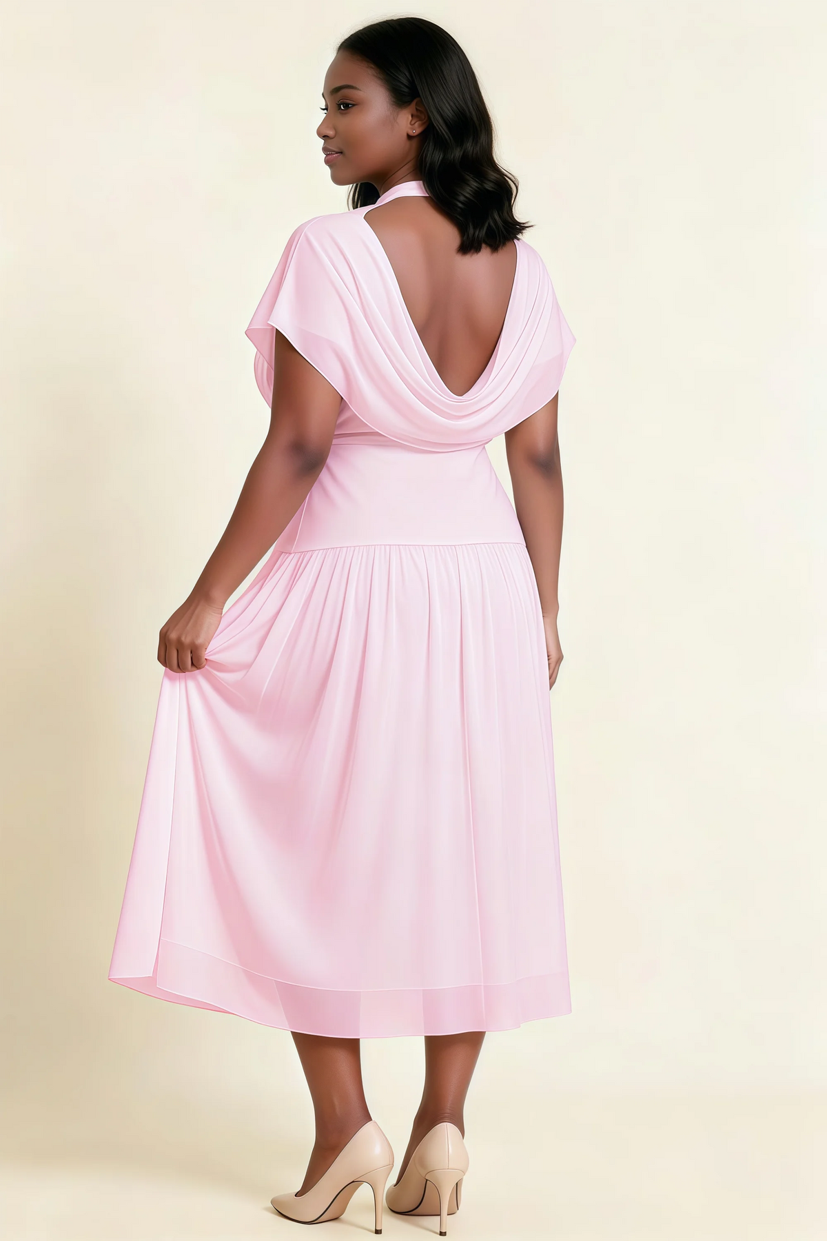 Alva Candy Pink High Neck Gathered Skirt Midi Dress