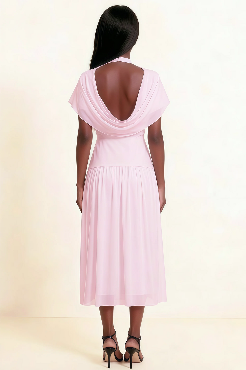 Alva Candy Pink High Neck Gathered Skirt Midi Dress
