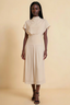 Alva Champagne High Neck Gathered Skirt Midi Dress