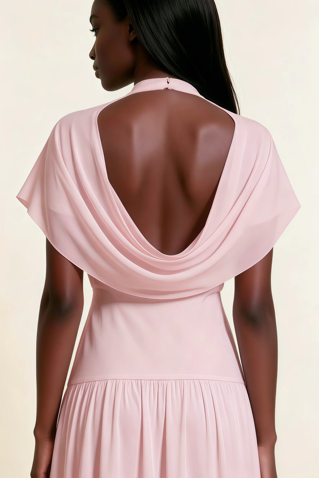 Alva Dusty Rose High Neck Gathered Skirt Midi Dress