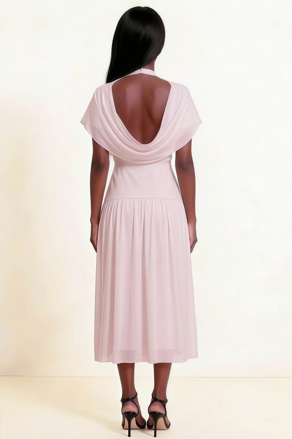 Alva Dusty Rose High Neck Gathered Skirt Midi Dress