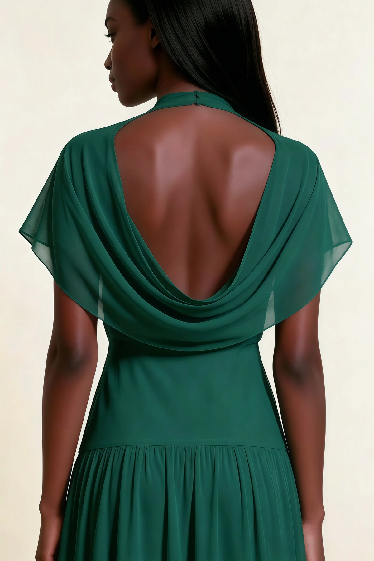 Alva Emerald Green High Neck Gathered Skirt Midi Dress