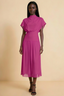 Alva Fuchsia High Neck Gathered Skirt Midi Dress
