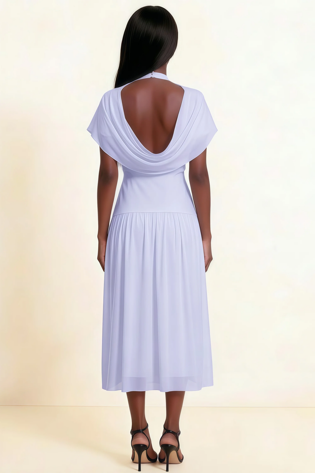 Alva Lavender High Neck Gathered Skirt Midi Dress