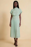 Alva Light Green High Neck Gathered Skirt Midi Dress