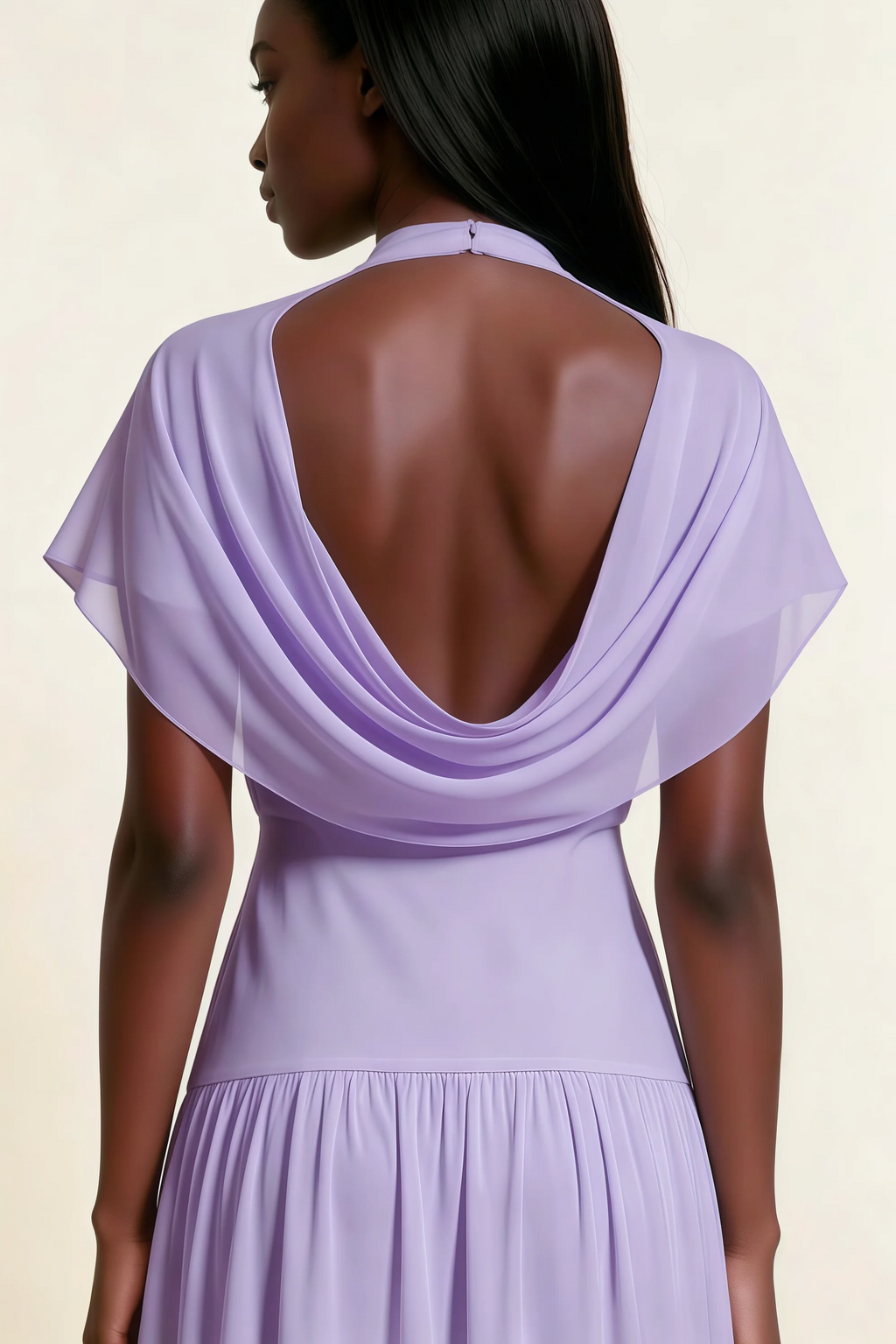 Alva Lilac High Neck Gathered Skirt Midi Dress