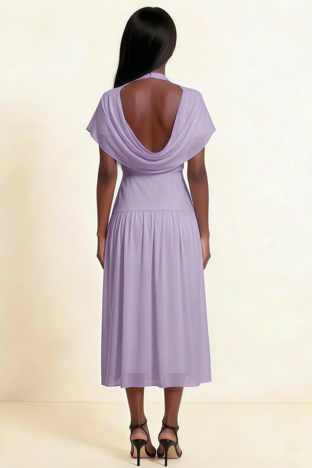 Alva Lilac High Neck Gathered Skirt Midi Dress