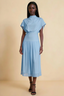 Alva Powder Blue  High Neck Gathered Skirt Midi Dress