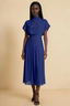 Alva Royal Blue  High Neck Gathered Skirt Midi Dress