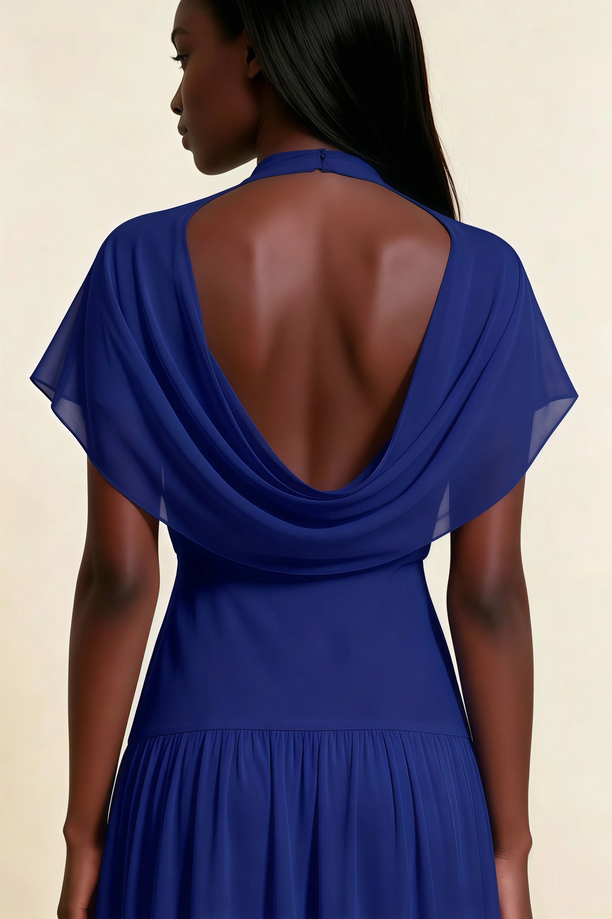 Alva Royal Blue  High Neck Gathered Skirt Midi Dress