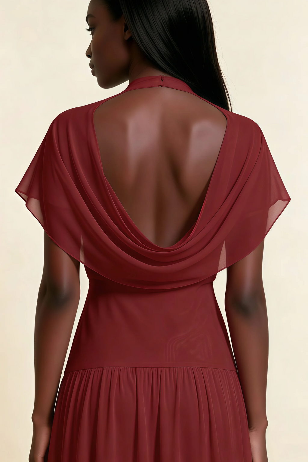 Alva Rust  High Neck Gathered Skirt Midi Dress